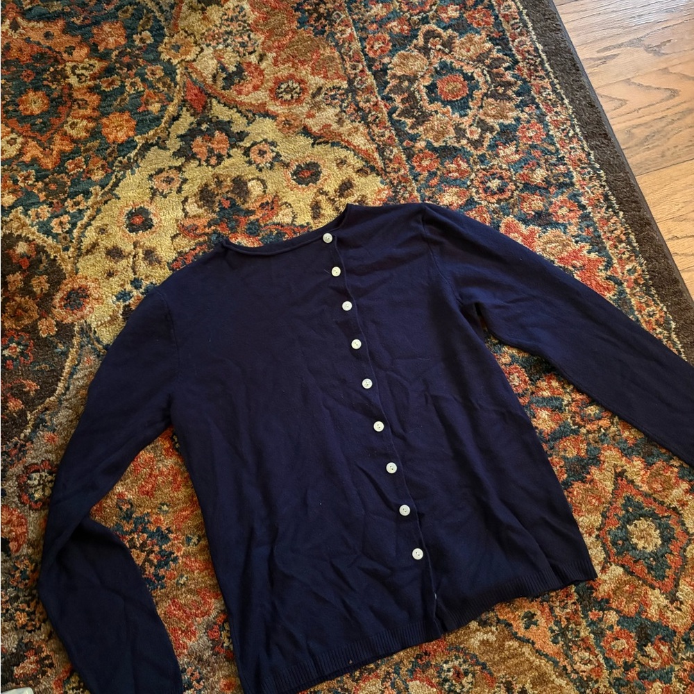 Navy Cardigan with White Buttons